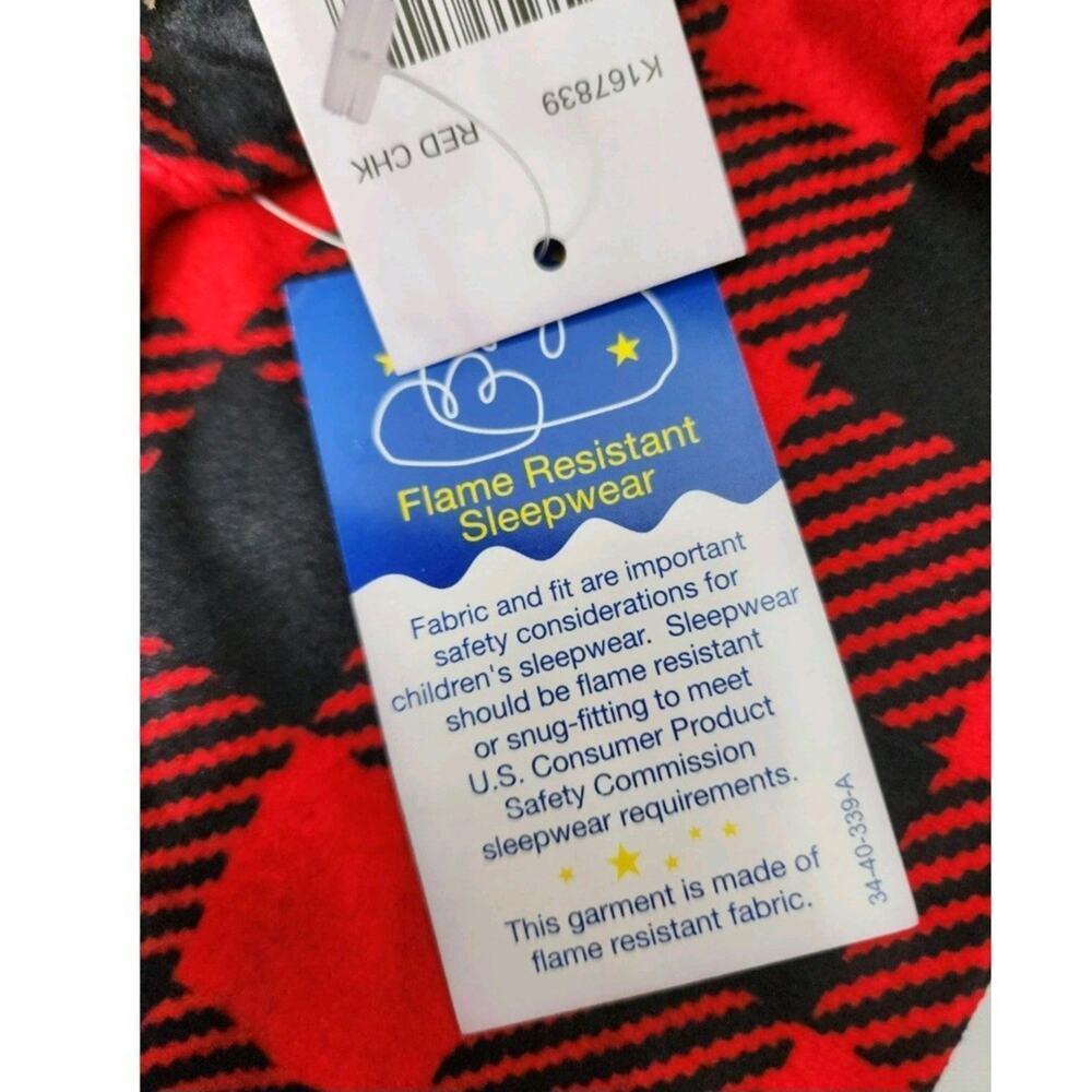 Kids PajamaGram Fleece 2 Piece Red Buffalo Plaid Button Down Pajama Set Sz 8/Med - Picture 8 of 8